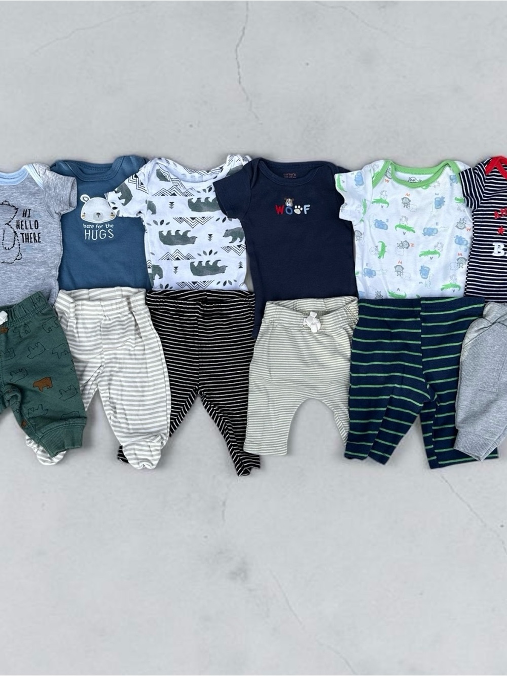Carter's Baby Boys Navy, Blue, Green and Gray Matching Onesies & Pants Set